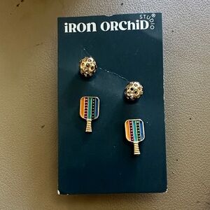 Iron Orchid Studio Gold & Multicolor Pickleball Paddle Stud Earrings Set
